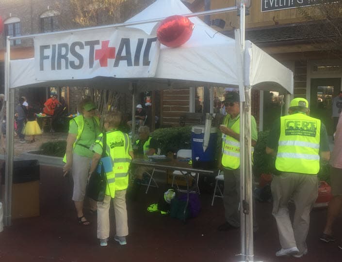 First Aid Tent on Brownwood square staffed by CERT members