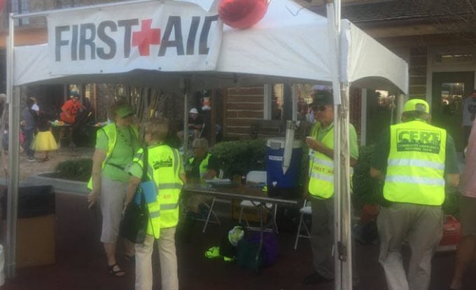 First Aid Tent on Brownwood square staffed by CERT members